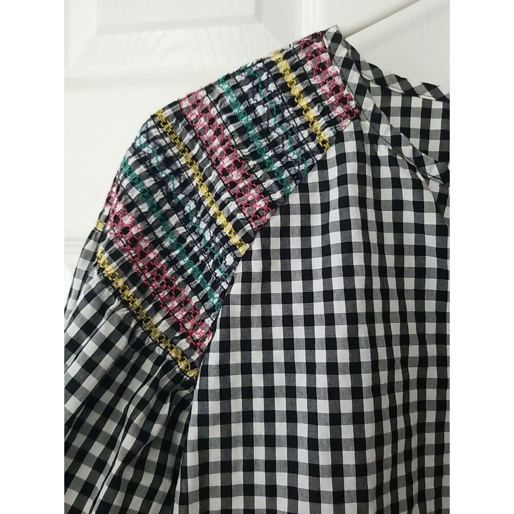 Madewell Smocked Gingham Top Womens Check V-Neck Oversized Peasant Blouse Small - Picture 3 of 13